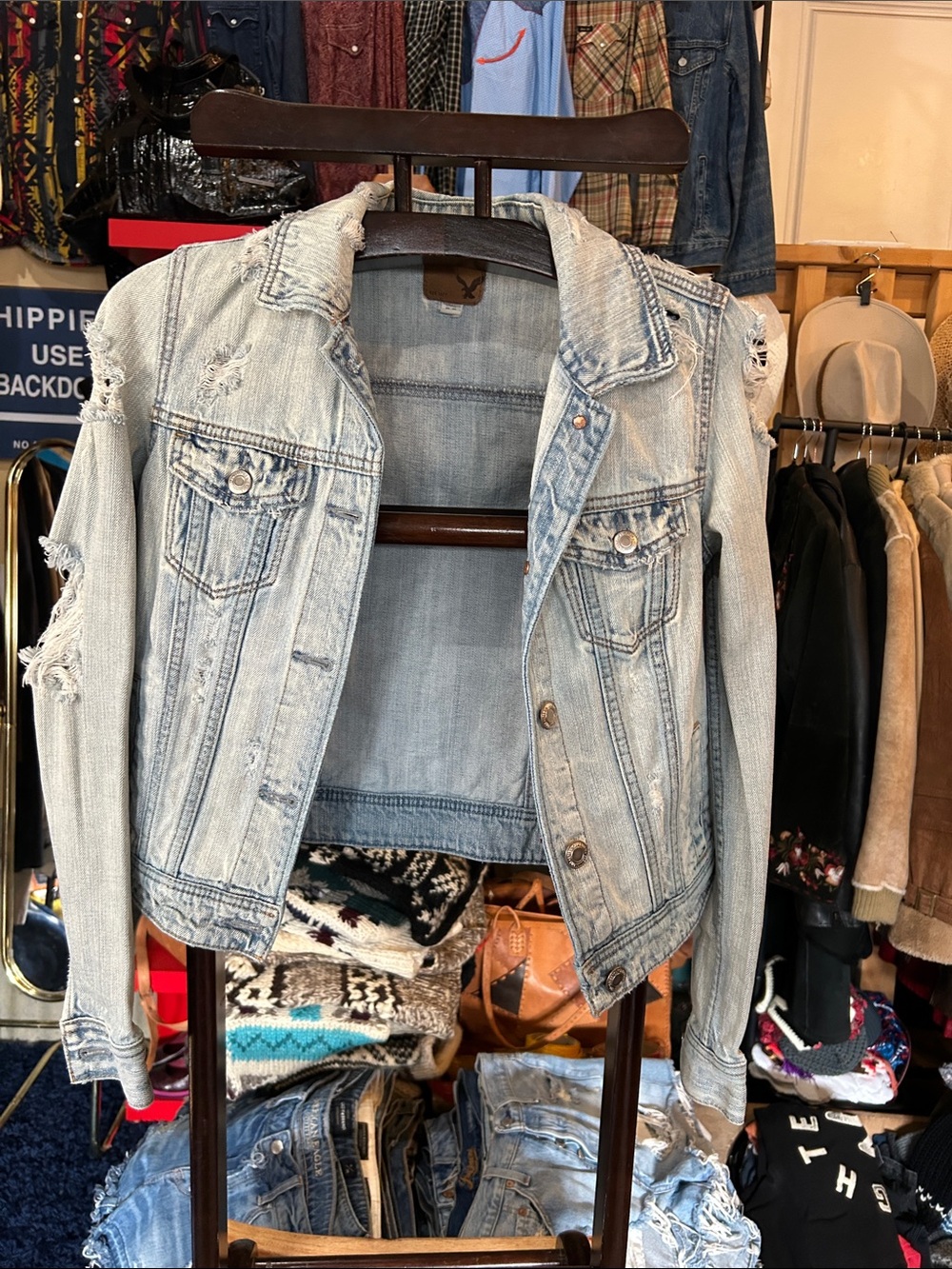 Light Wash Distressed Denim Jacket - Women's Light Blue Jean Jacket
